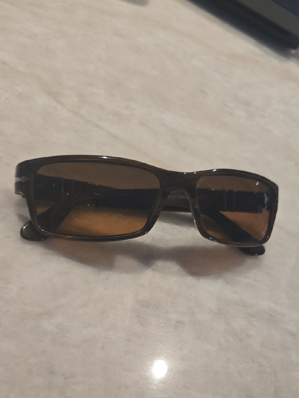 Persol Dark Horn Brown Crystal Orange Gradient   Rectangular Sunglasses
